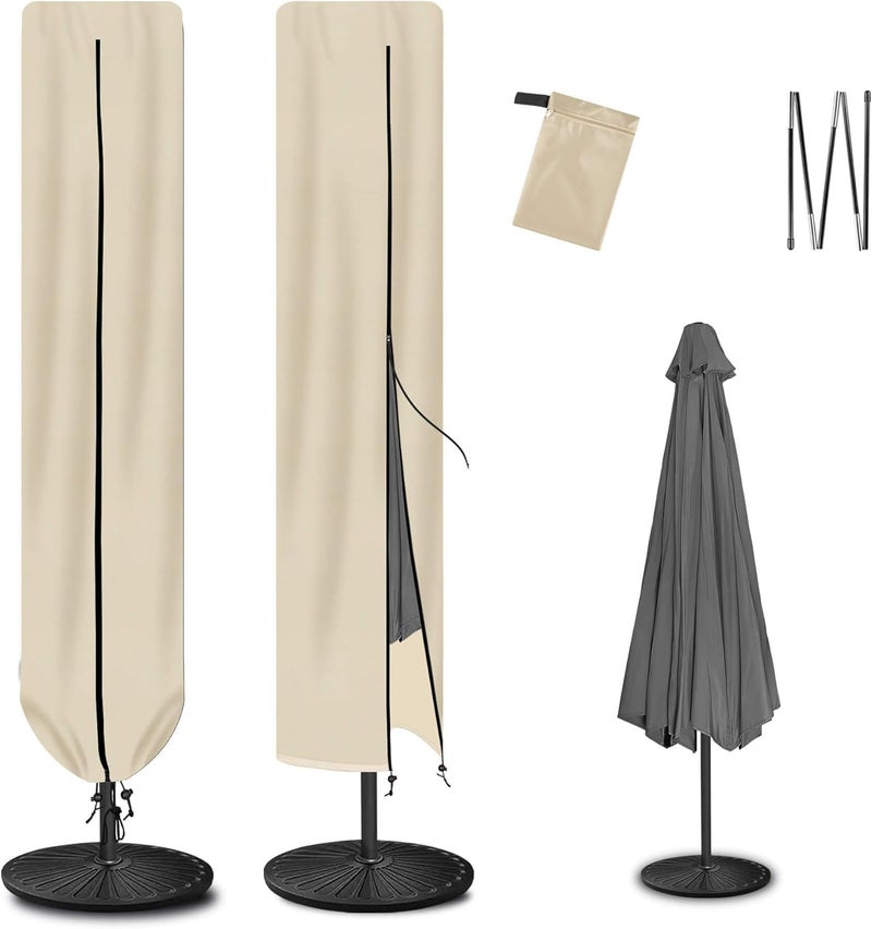 FLAME&SHADE Outdoor Umbrella Cover, Patio Umbrella Covers for Outdoor Umbrellas 9ft 10ft 11ft, Waterproof Oxford Fabric, Parasol Umbrella Protection, Beige - Image 1